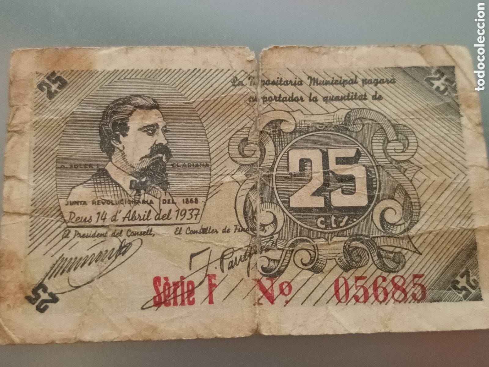 Billetes espa&ntilde;oles: BILLETE LOCAL DE 25 C&Eacute;NTIMOS CONSELL MUNICIPAL DE REUS A&Ntilde;O 1937 GUERRA CIVIL ESPA&Ntilde;OLA