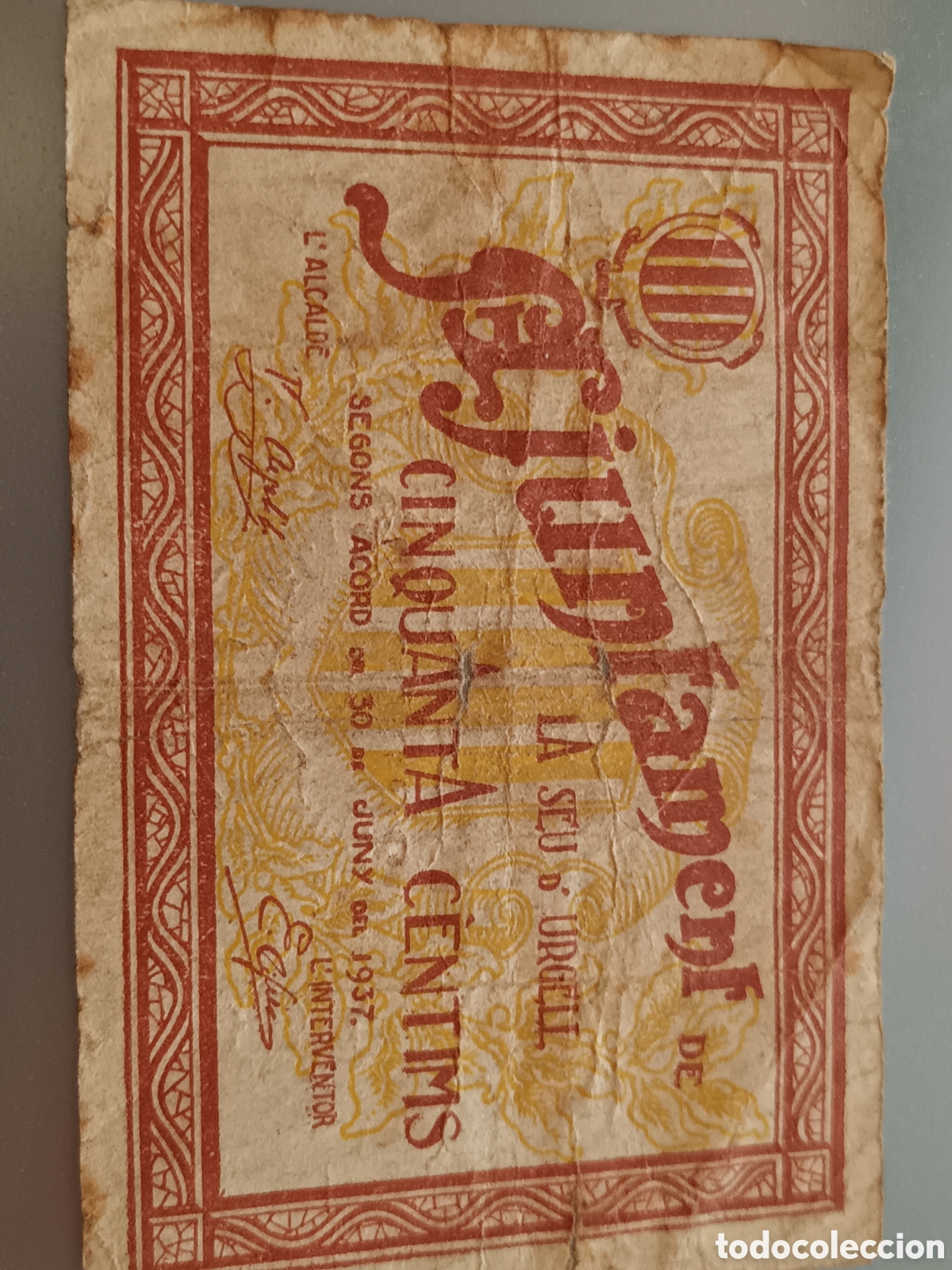 Billetes espa&ntilde;oles: BILLETE LOCAL AJUNTAMENT DE LA SEU DE URGELL 50 CENTIMS GUERRA CIVIL ESPA&Ntilde;OLA