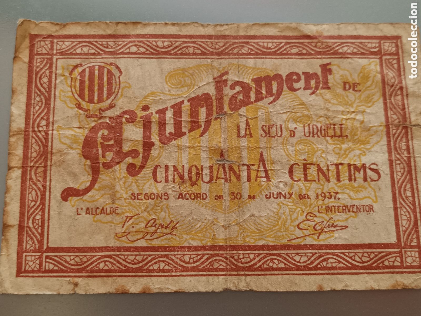 Billetes espa&ntilde;oles: BILLETE LOCAL AJUNTAMENT DE LA SEU DE URGELL 50 CENTIMS GUERRA CIVIL ESPA&Ntilde;OLA