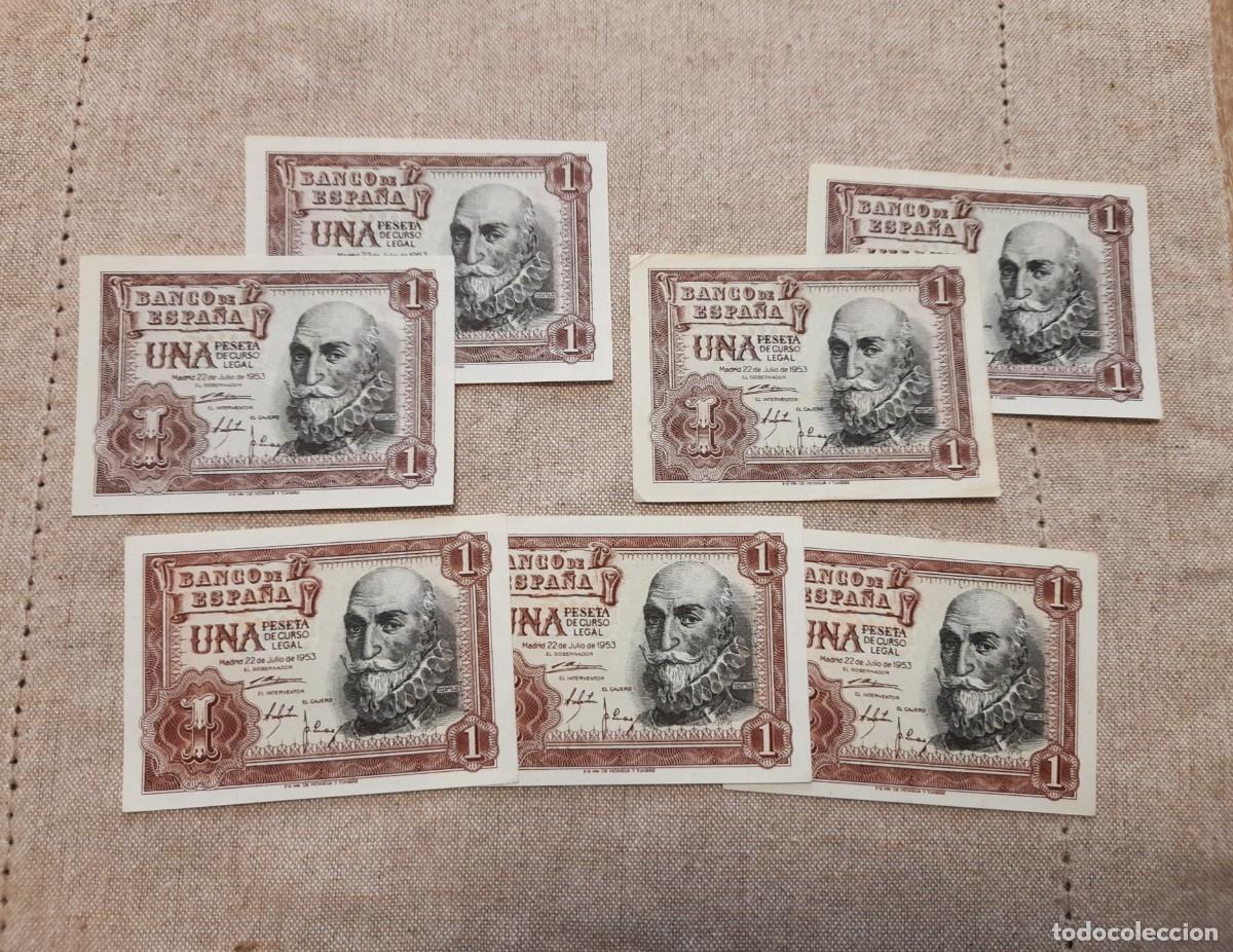 Billetes espa&ntilde;oles: 7 billetes de 1 Peseta 1953 con numeros Correlativos y SC