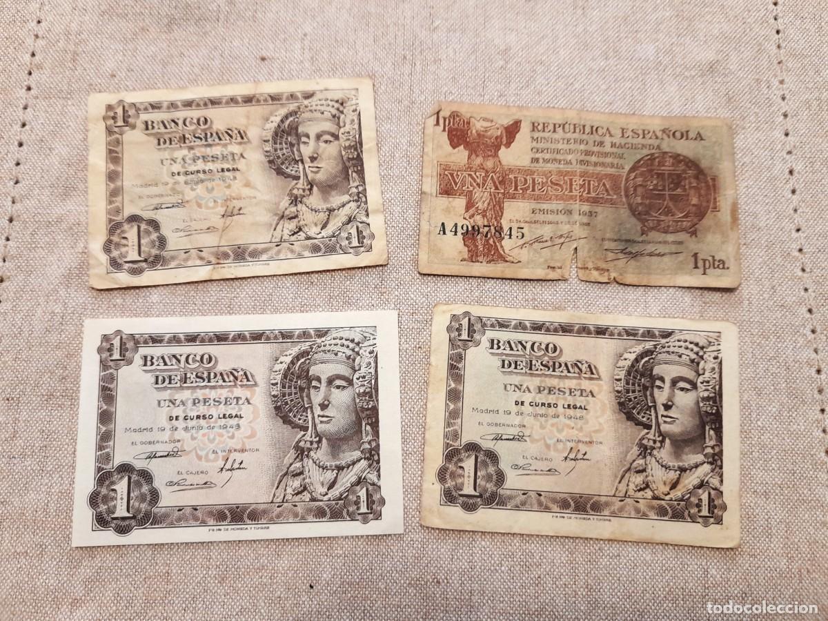 Billetes espa&ntilde;oles: 4 billetes de 1 Peseta 1937 y 1948, 1 SC