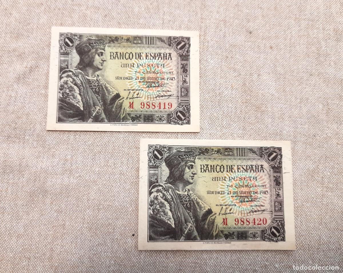 Billetes espa&ntilde;oles: Pareja Correlativa de 1 Peseta 1943 SC