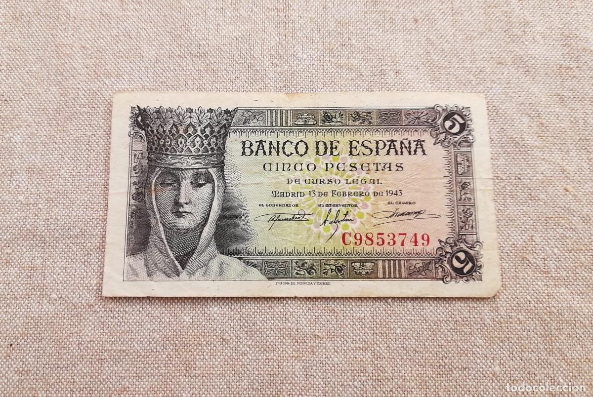 Billetes espa&ntilde;oles: Billete de 5 Pesetas 1943