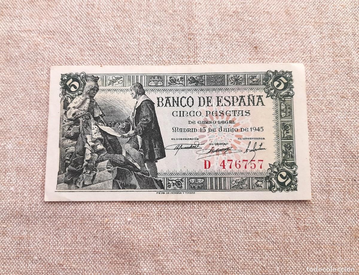Billetes espa&ntilde;oles: Billete de 5 Pesetas 1945