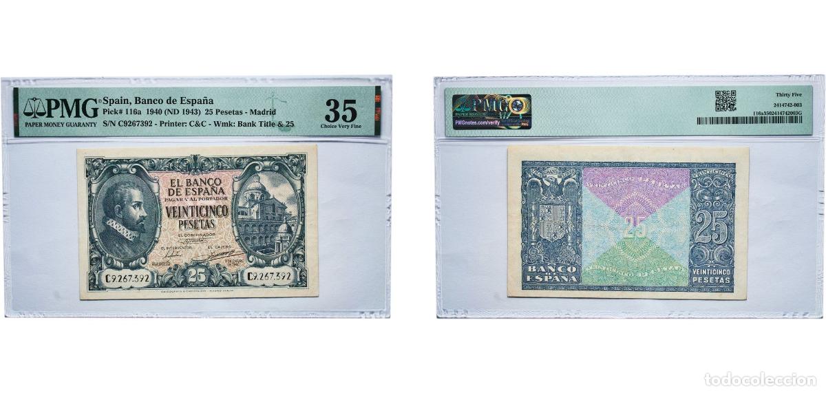 Billetes espa&ntilde;oles: Spain Kingdom 1940 (ND 1943) 25 Pesetas - Madrid Paper (55000000) PMG Choice Very Fine 35 P 116a