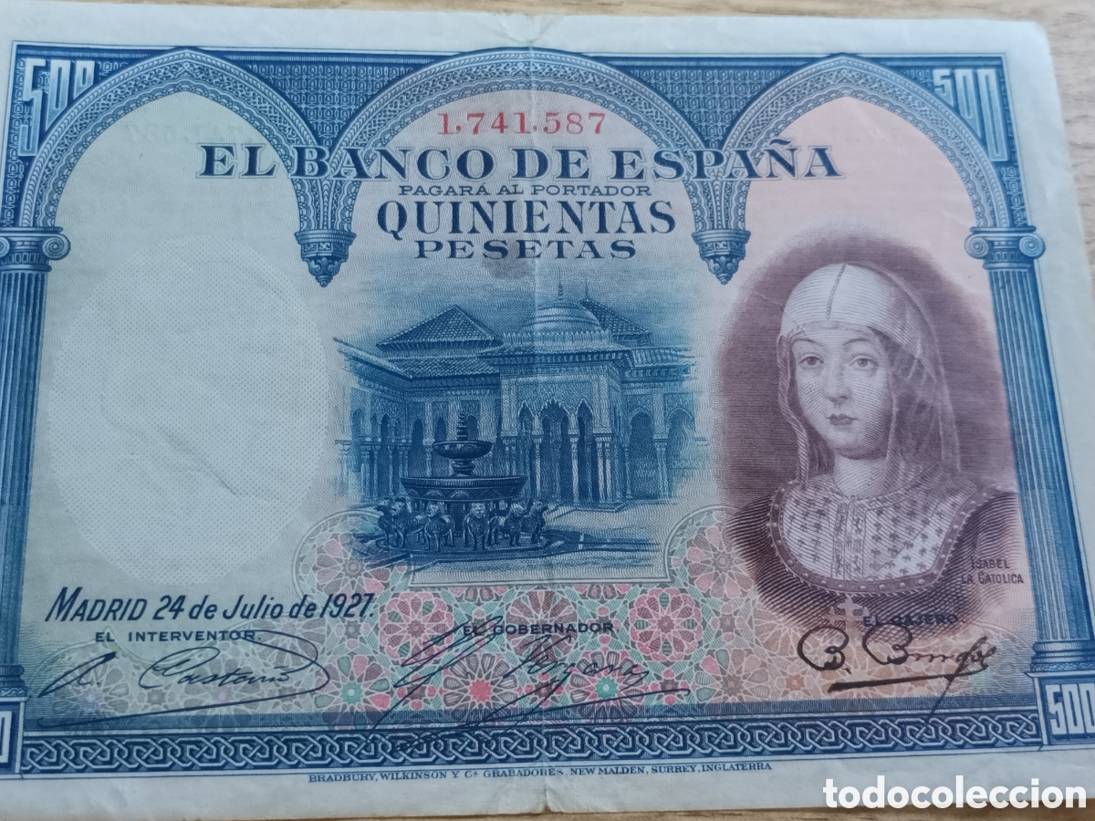 Billetes espa&ntilde;oles: BILLETE DE 500 PESETAS DEL 24 DE JULIO DE 1927 ISABEL LA CAT&Oacute;LICA
