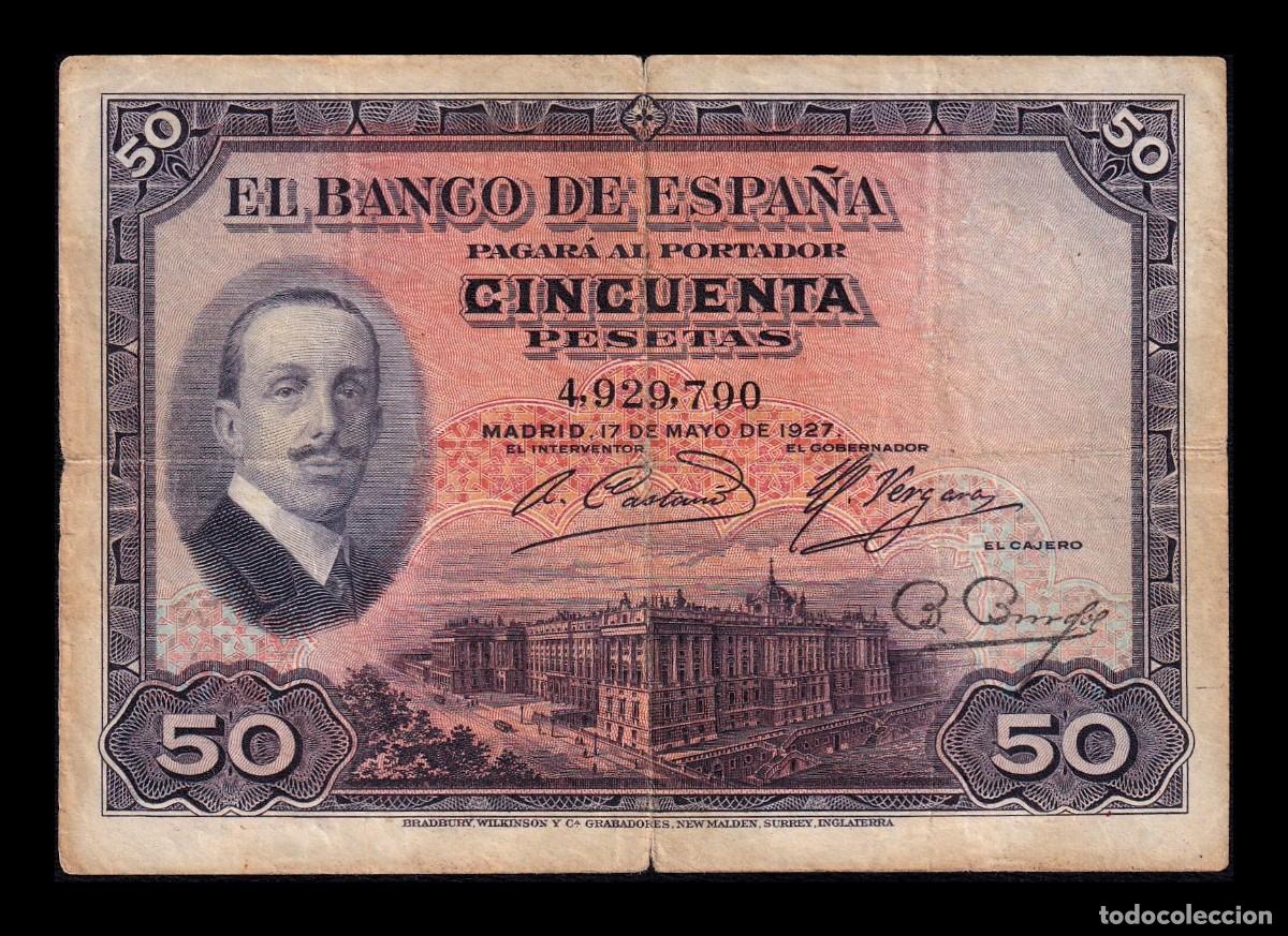 Billetes espa&ntilde;oles: Espa&ntilde;a 50 Pesetas Alfonso XIII 1927 Pick 72 Sin Serie Bc/+ F/+