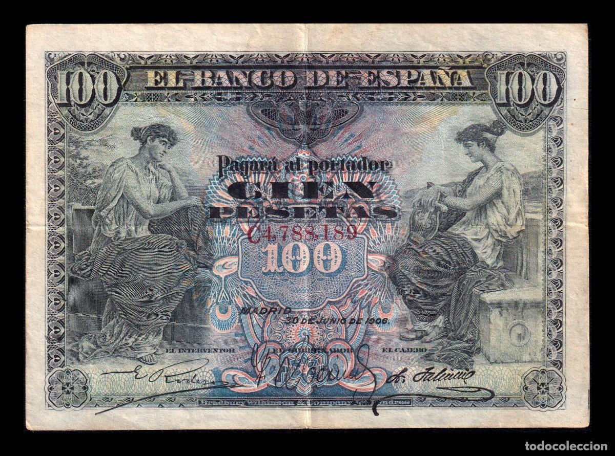 Billetes espa&ntilde;oles: Espa&ntilde;a 100 Pesetas 1906 Pick 59a Serie C Mbc Vf