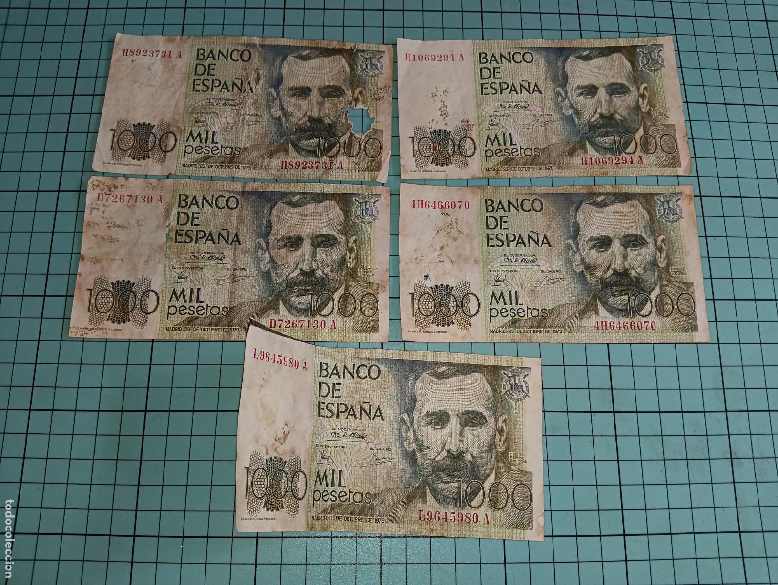 Billetes espa&ntilde;oles: Lote cinco billetes 1000 pesetas