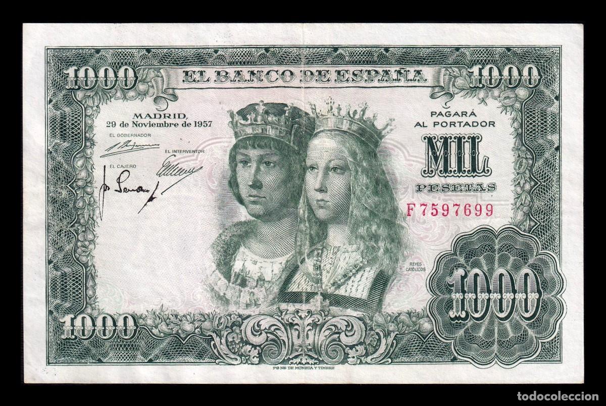 Billetes espa&ntilde;oles: Espa&ntilde;a 1000 Pesetas Reyes Cat&oacute;licos 1957 Pick 149 Serie F Mbc/Ebc Vf/Xf