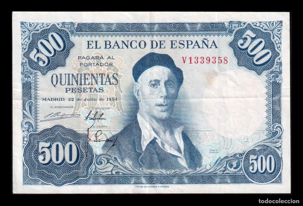 Billetes espa&ntilde;oles: Espa&ntilde;a 500 Pesetas Ignacio Zuloaga 1954 Pick 148 Serie V Mbc/+ Vf/+