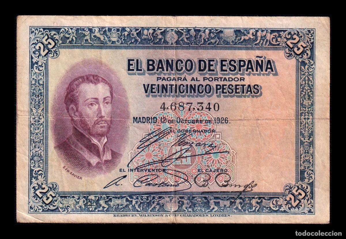 Billetes espa&ntilde;oles: Espa&ntilde;a 25 Pesetas San Francisco Xavier 1926 Pick 71a Sin Serie Bc/+ F/+