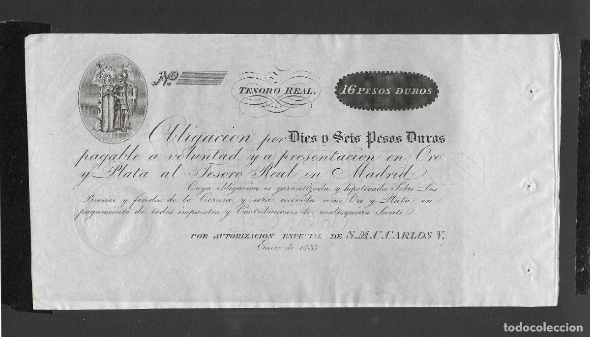 Billetes espa&ntilde;oles: 16 PESOS DUROS CARLOS V 1835 SELLO SECO CON MATRIZ S/C-