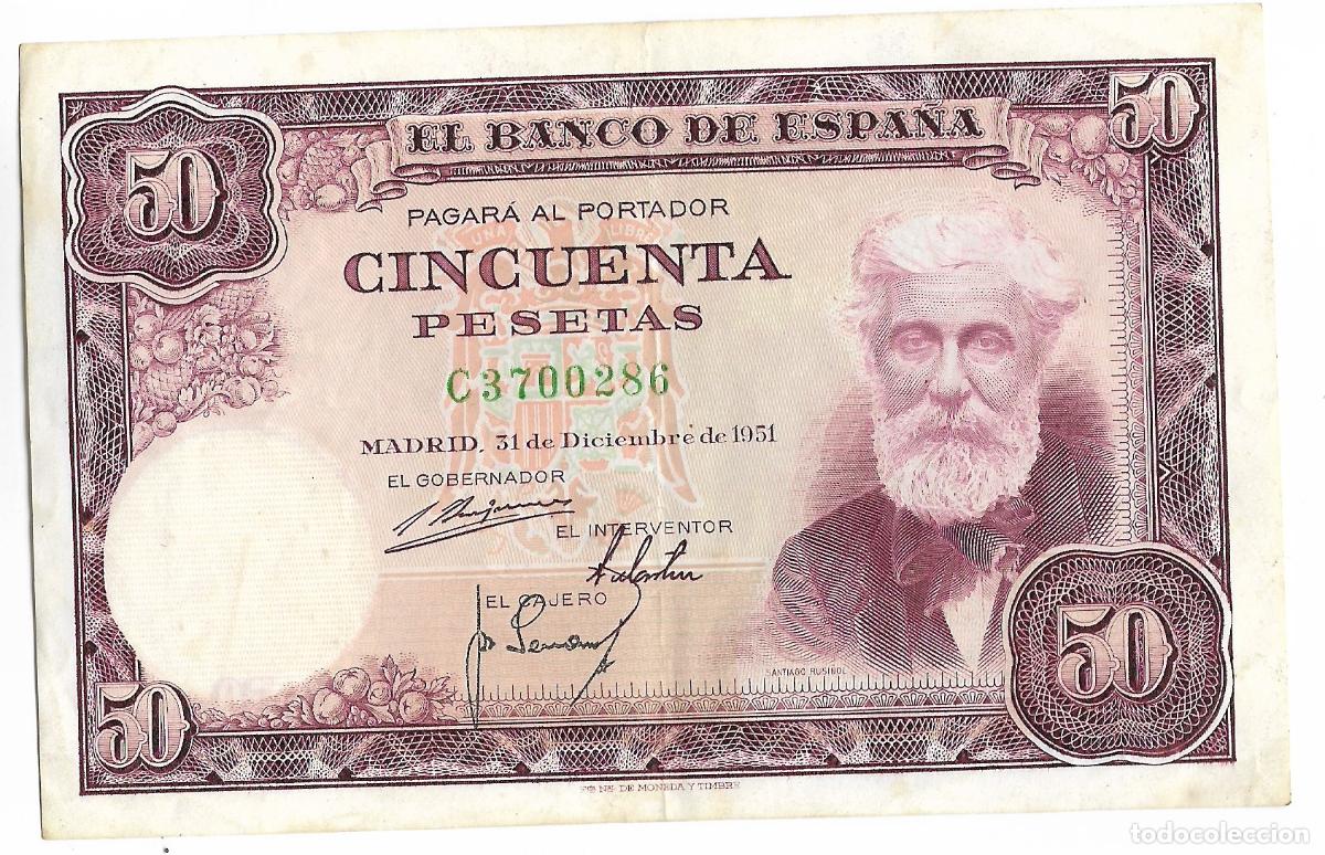 Billetes espa&ntilde;oles: BANCO DE ESPA&Ntilde;A ( SANTIAGO RUSI&Ntilde;OL ) 50 PESETAS 1951