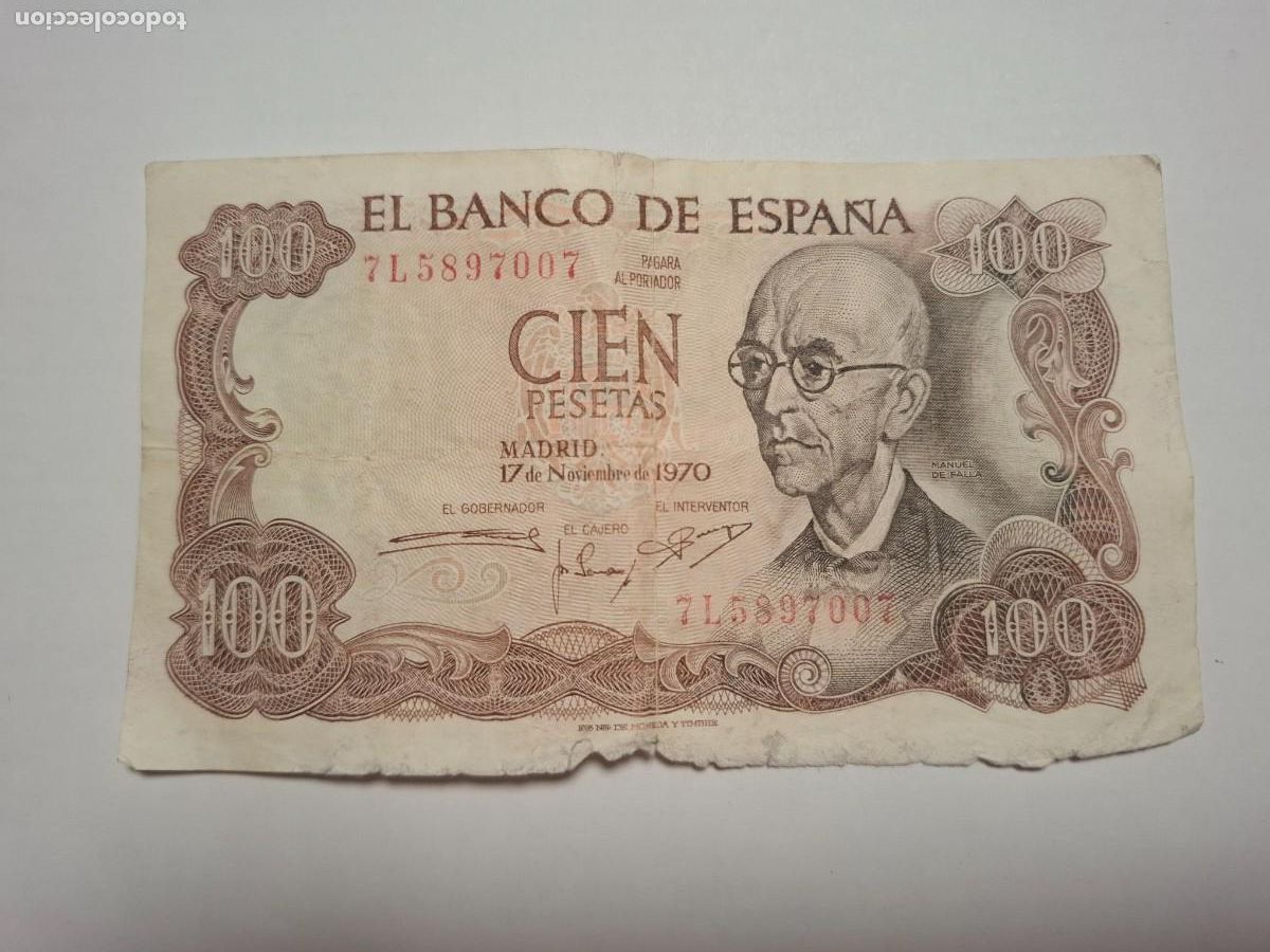 Billetes espa&ntilde;oles: 100 PESETAS DE 1970 SERIE 7L-007