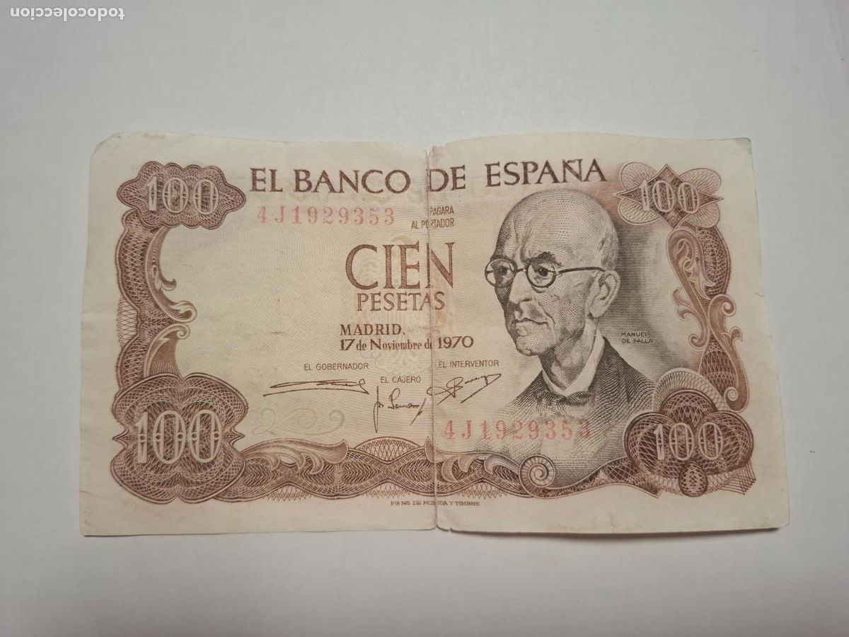 Billetes espa&ntilde;oles: 100 PESETAS DE 1970 SERIE 4J-353 REVERSO VERDE
