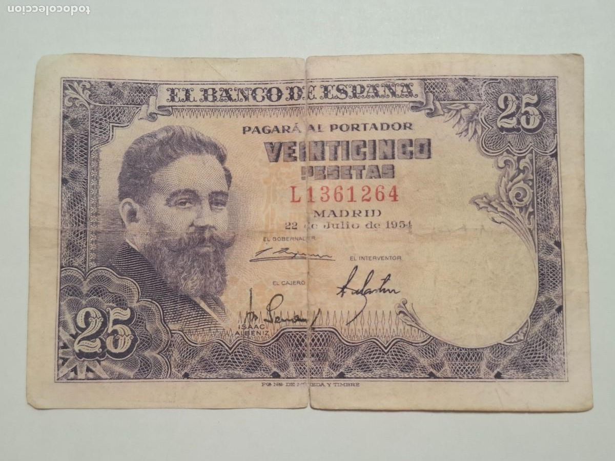 Billetes espa&ntilde;oles: 25 PESETAS DE 1954 SERIE L-264