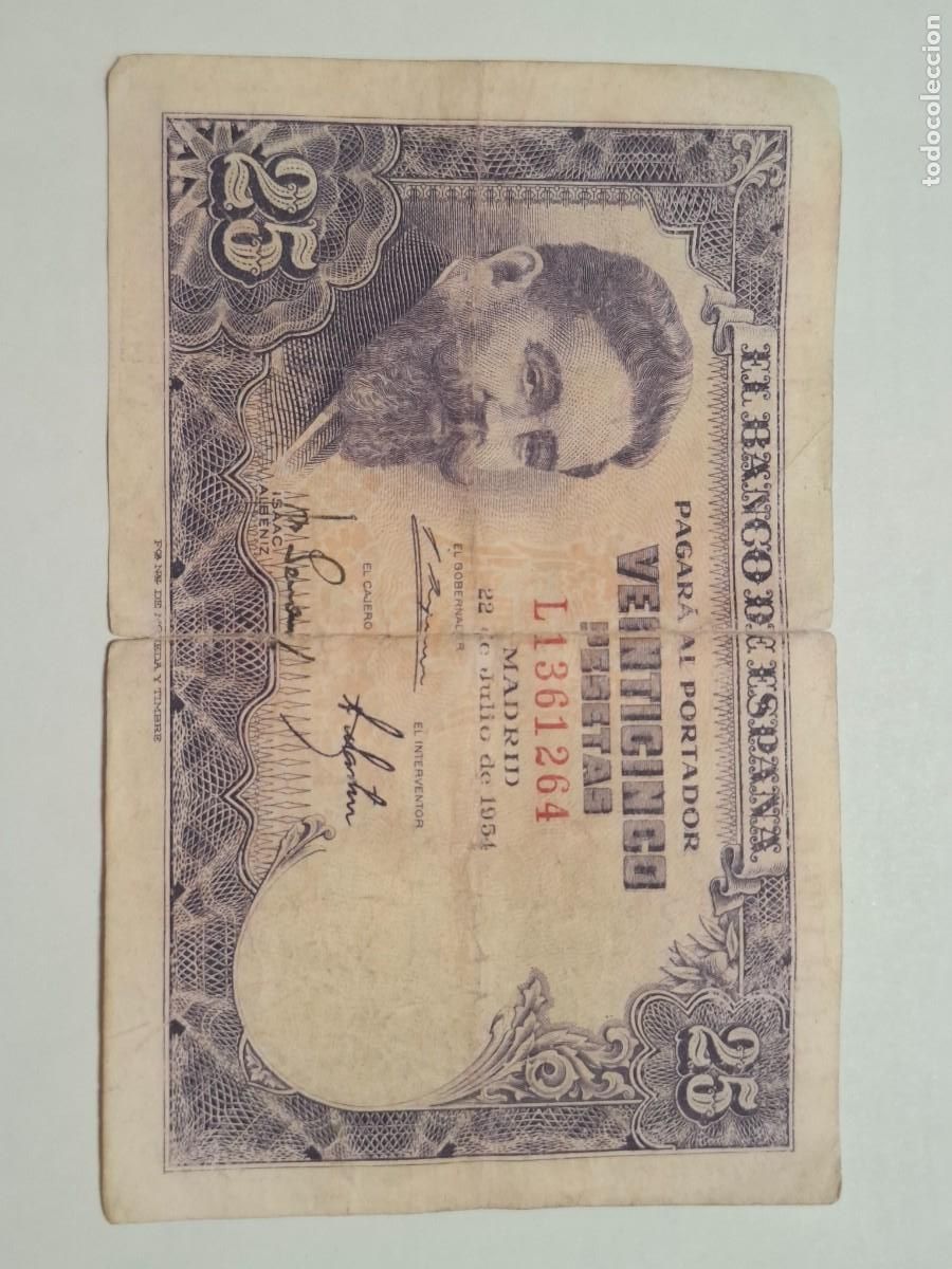 Billetes espa&ntilde;oles: 25 PESETAS DE 1954 SERIE L-264