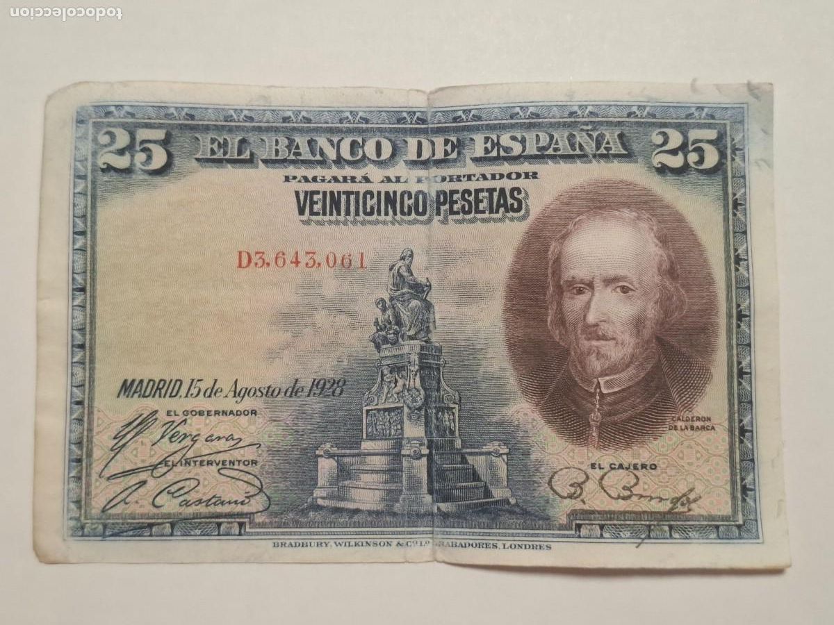 Billetes espa&ntilde;oles: 25 PESETAS DE 1928 SERIE D-061