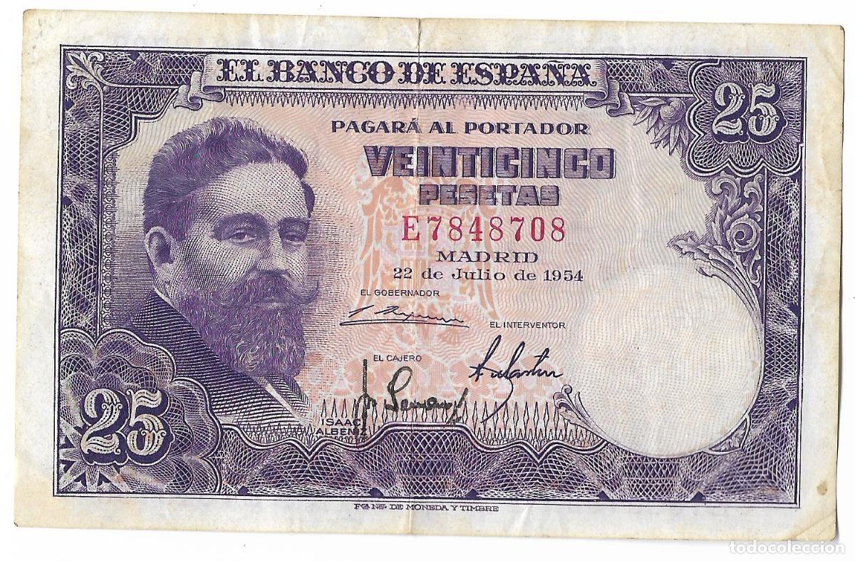 Billetes espa&ntilde;oles: BANCO DE ESPA&Ntilde;A ( ISAAC ALBENIZ ) 25 PESETAS 1954