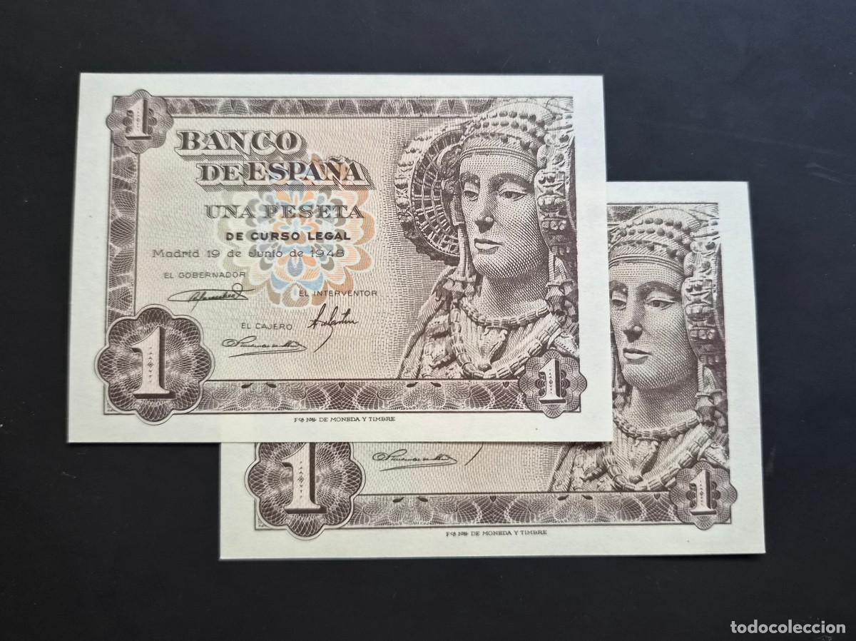 Billetes espa&ntilde;oles: ESPA&Ntilde;A. Lote 2 billetes CORRELATIVOS. SERIE O. BILETE 1 PESETA 1948. Sin Circular