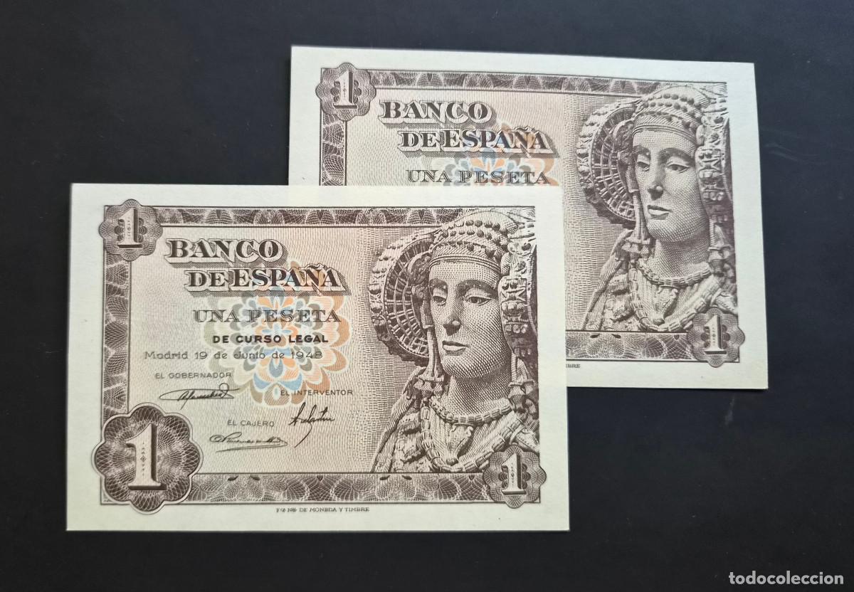 Billetes espa&ntilde;oles: ESPA&Ntilde;A. Lote 2 billetes CORRELATIVOS. SERIE O. BILETE 1 PESETA 1948. Sin Circular