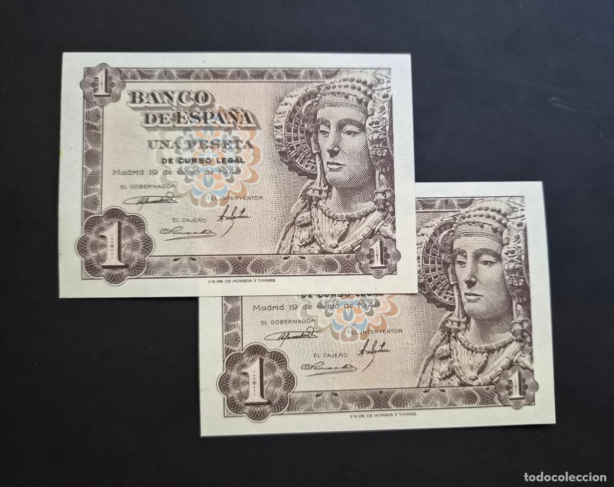 Billetes espa&ntilde;oles: ESPA&Ntilde;A. Lote 2 billetes CORRELATIVOS. SERIE O. BILETE 1 PESETA 1948. Sin Circular