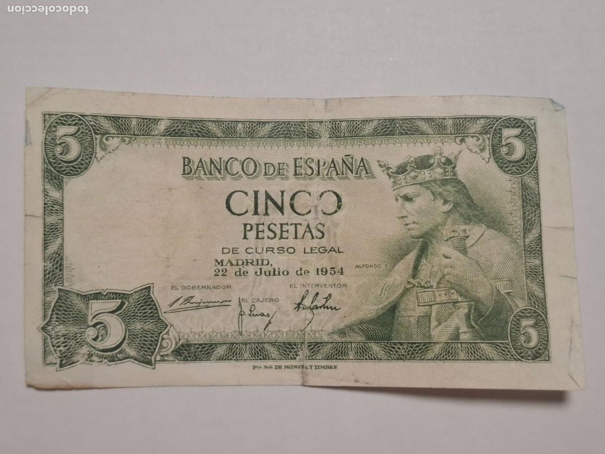 Billetes espa&ntilde;oles: 5 PESETAS DE 1954 SERIE R-148