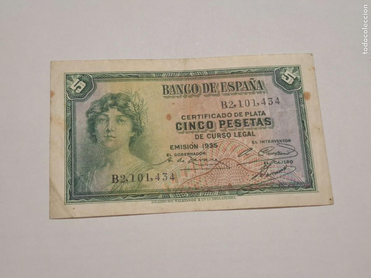 Billetes espa&ntilde;oles: 5 PESETAS DE 1935 SERIE B-434