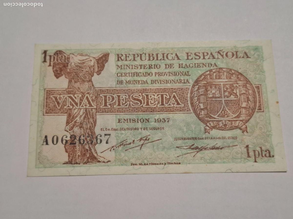Billetes espa&ntilde;oles: 1 PESETA DE 1937 SERIE A-367 SC