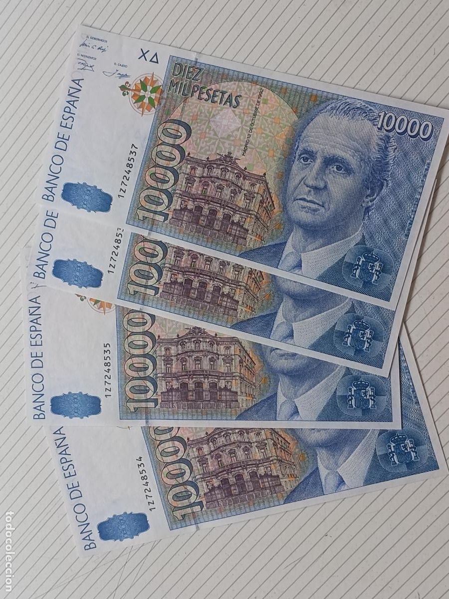 Billetes espa&ntilde;oles: 4 billetes correlativos 10000 PESETAS, 12 OCTUBRE 1992. SIN SERIE, SC. PLANCHA JUAN CARLOS I