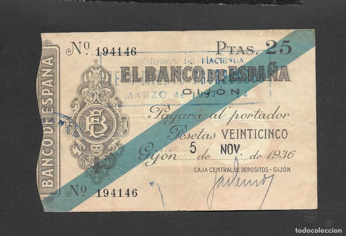 Billetes espa&ntilde;oles: 25 PESETAS 1936 GIJON MBC