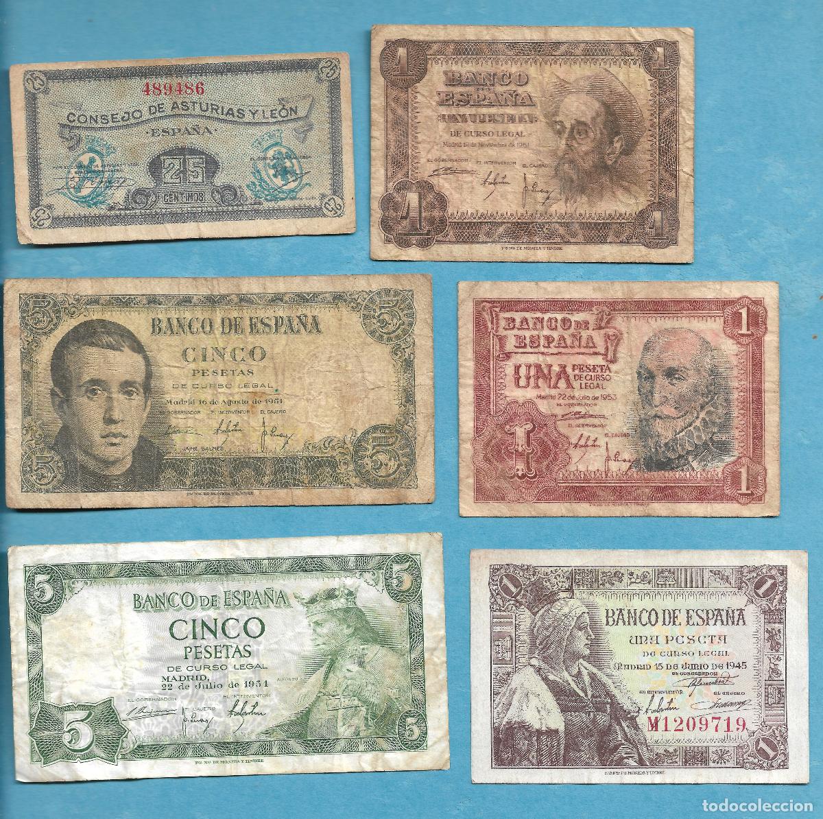 Billetes espa&ntilde;oles: Lote Colecci&oacute;n Billetes Antiguos Espa&ntilde;a - Pesetas Guerra Civil y Posguerra (6 uds)