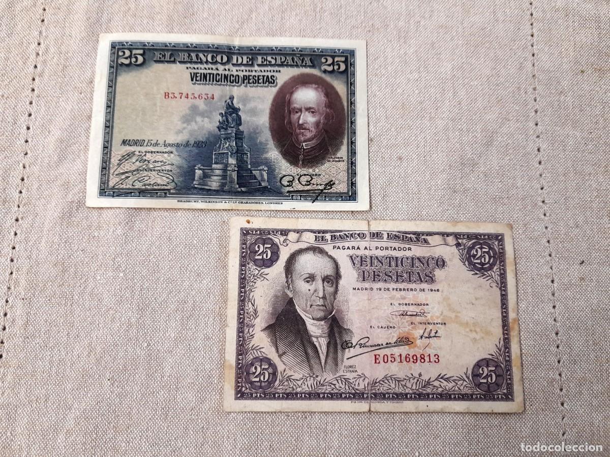 Billetes espa&ntilde;oles: 2 billetes de 25 Pesetas 1928 y 1946