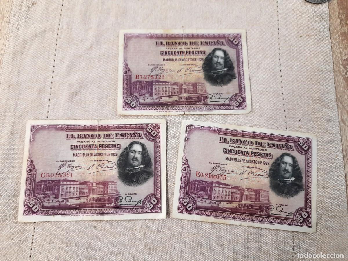 Billetes espa&ntilde;oles: 3 billetes de 50 Pesetas 1928
