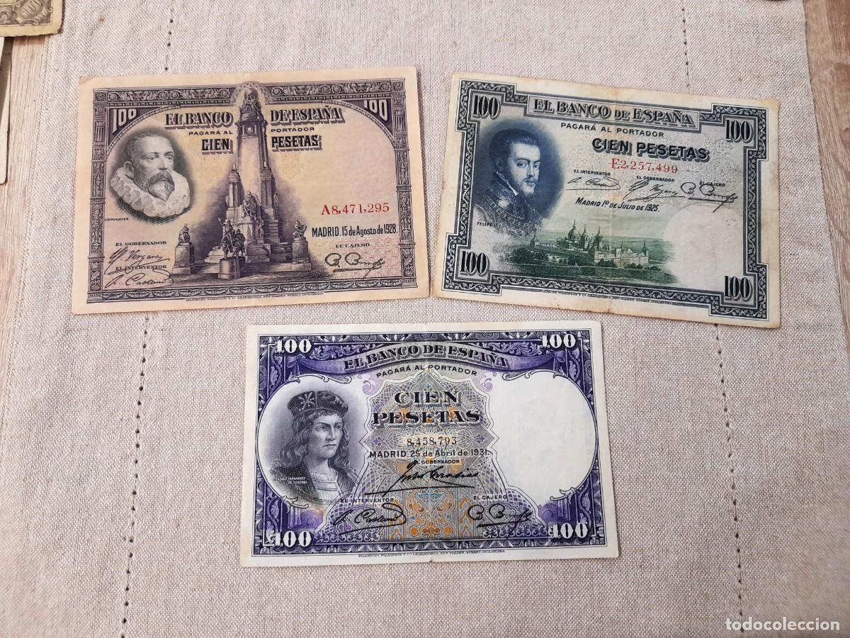Billetes espa&ntilde;oles: 3 billetes de 100 Pesetas 1935, 1928 y 1931