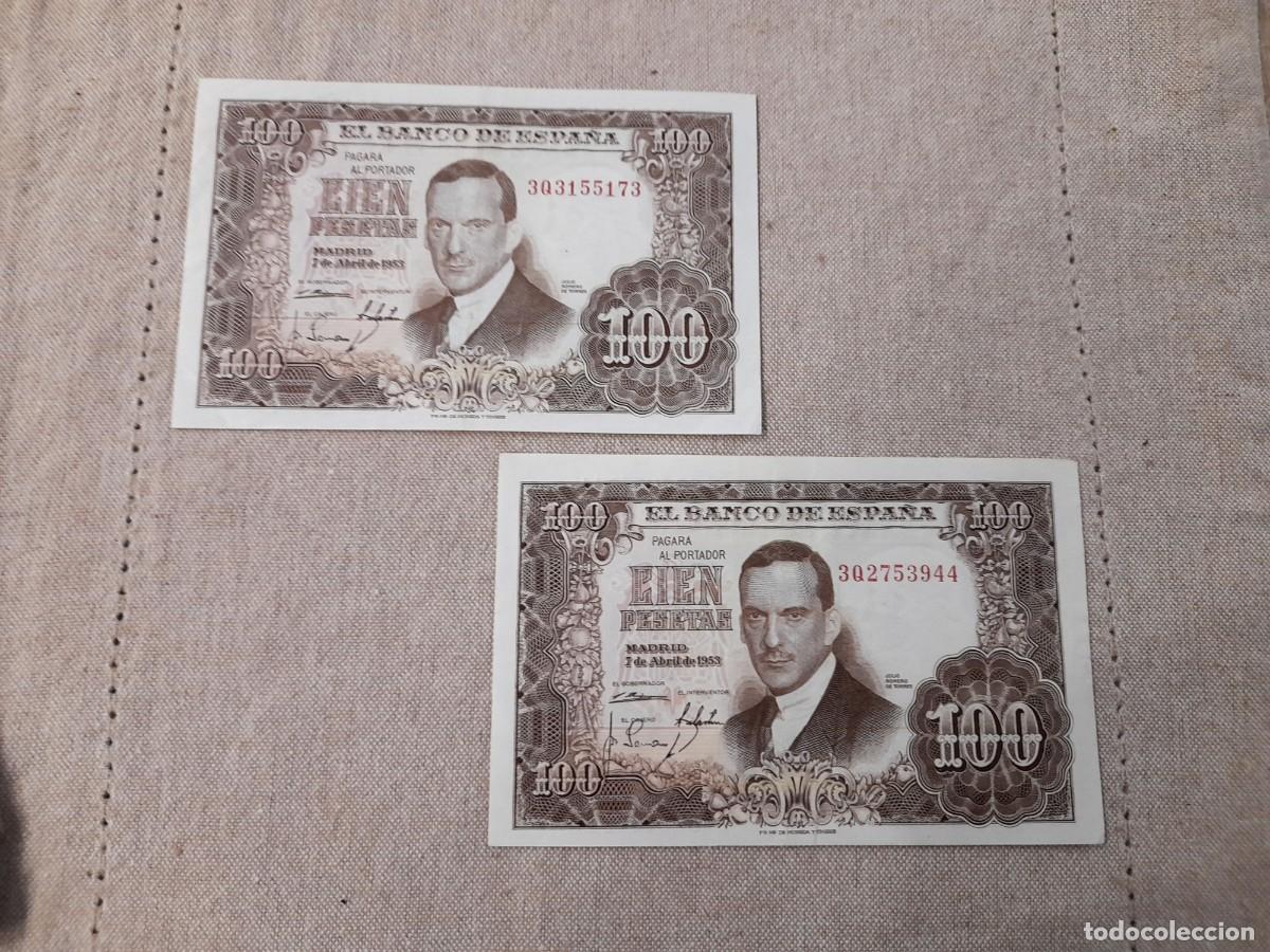 Billetes espa&ntilde;oles: 2 billetes de 100 Pesetas 1953