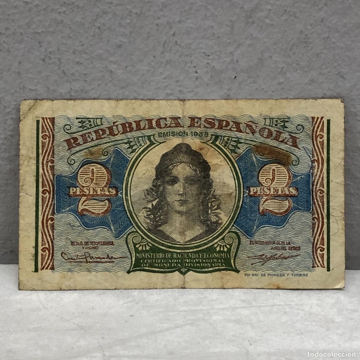 Billetes espa&ntilde;oles: ANTIGUO BILLETE - EMISI&Oacute;N 1938 - REPUBLICA ESPA&Ntilde;OLA - 2 PTAS. - DOS PESETAS - MBC+ / 1291
