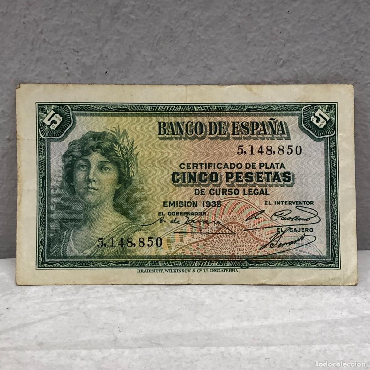 Billetes espa&ntilde;oles: ANTIGUO BILLETE - EMISI&Oacute;N 1935 - REPUBLICA ESPA&Ntilde;OLA - 5 PTAS. - CINCO PESETAS - MBC+ / 1292