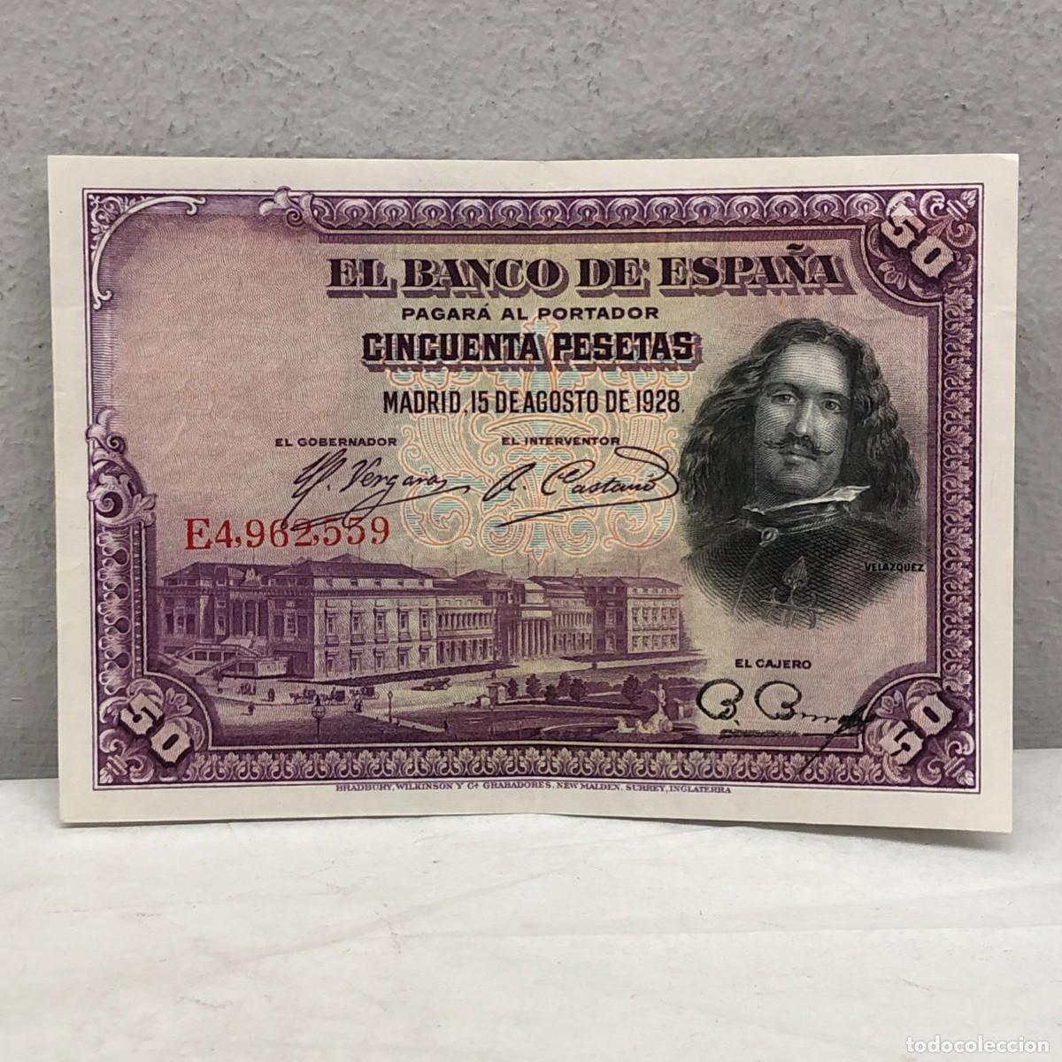 Billetes espa&ntilde;oles: ANTIGUO BILLETE - 15 DE AGOSTO DE 1928 - VELAZQUEZ - 50 PTAS. - CINCUENTA PESETAS - MBC+ / 1295