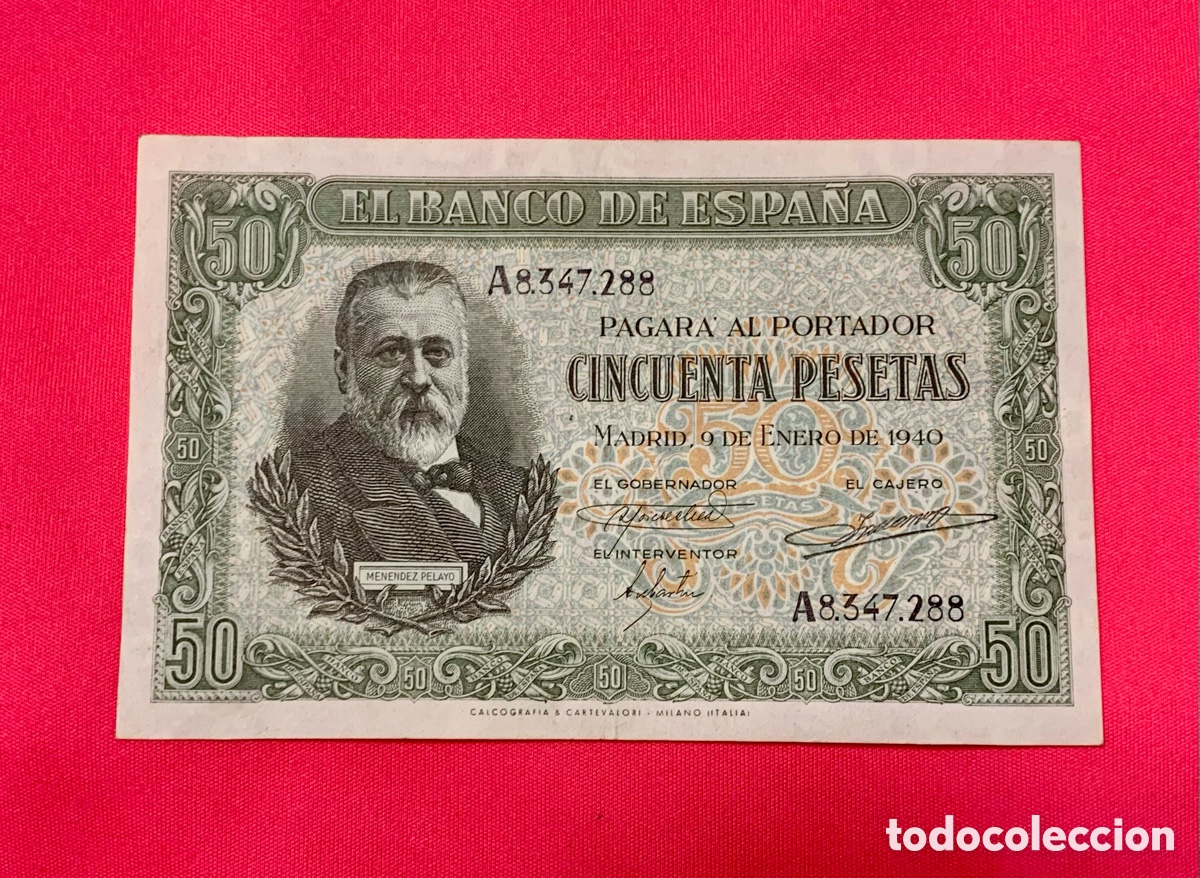 Spanische Banknoten: Billete de 50 pesetas 1940. Serie A. Sin circular. Hago precio en lotes. Agrupo lotes en un env&iacute;o.