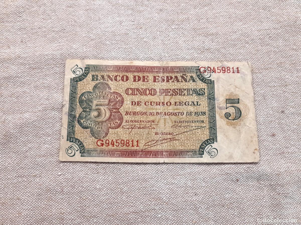 Billetes espa&ntilde;oles: Billete de 5 Pesetas 1938, Burgos