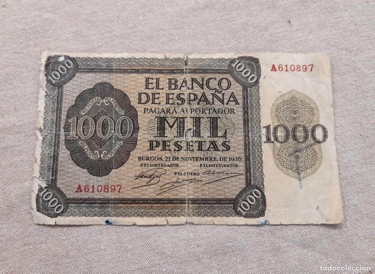 Billetes espa&ntilde;oles: Billete de 1000 Pesetas 1936 serie A, Burgos