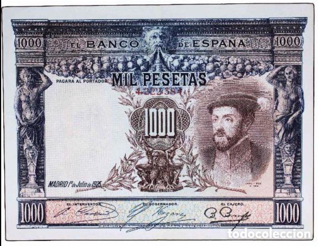Billetes espa&ntilde;oles: Spain 1925 1000 Pesetas Republica banco Espa&ntilde;a sello seco