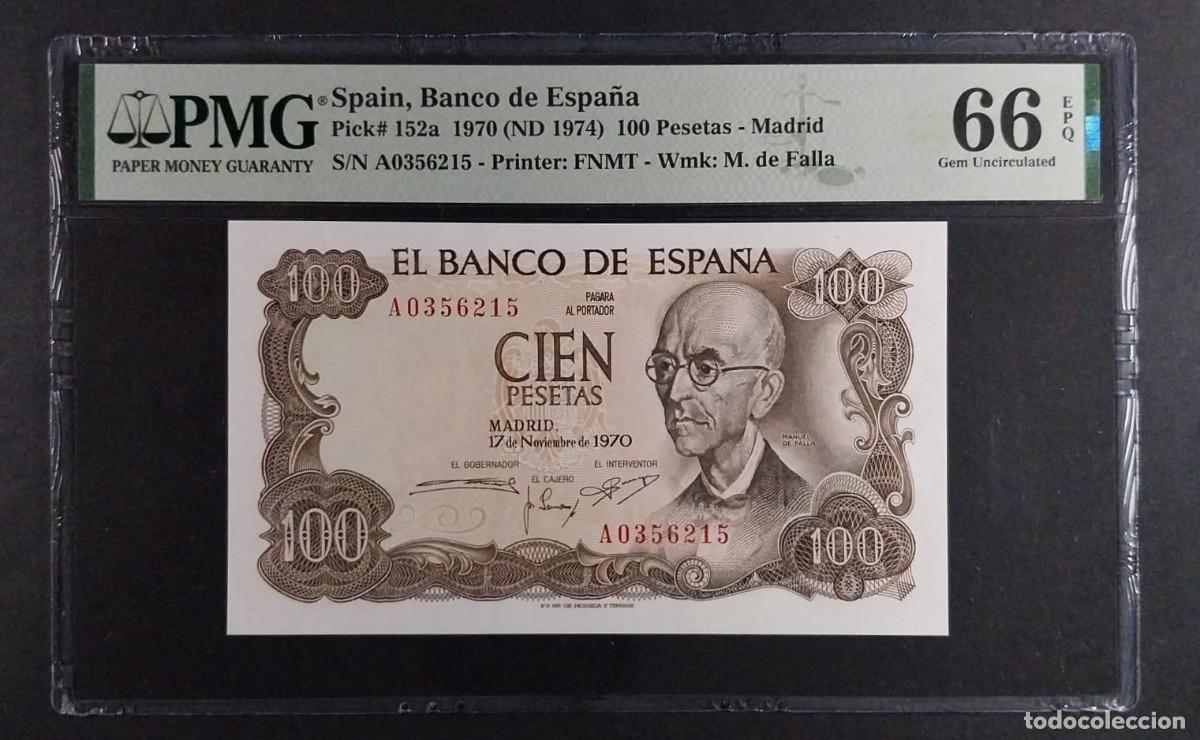 Billetes espa&ntilde;oles: 100 PESETAS 1970 FALLA SERIE A PMG 66 EPQ
