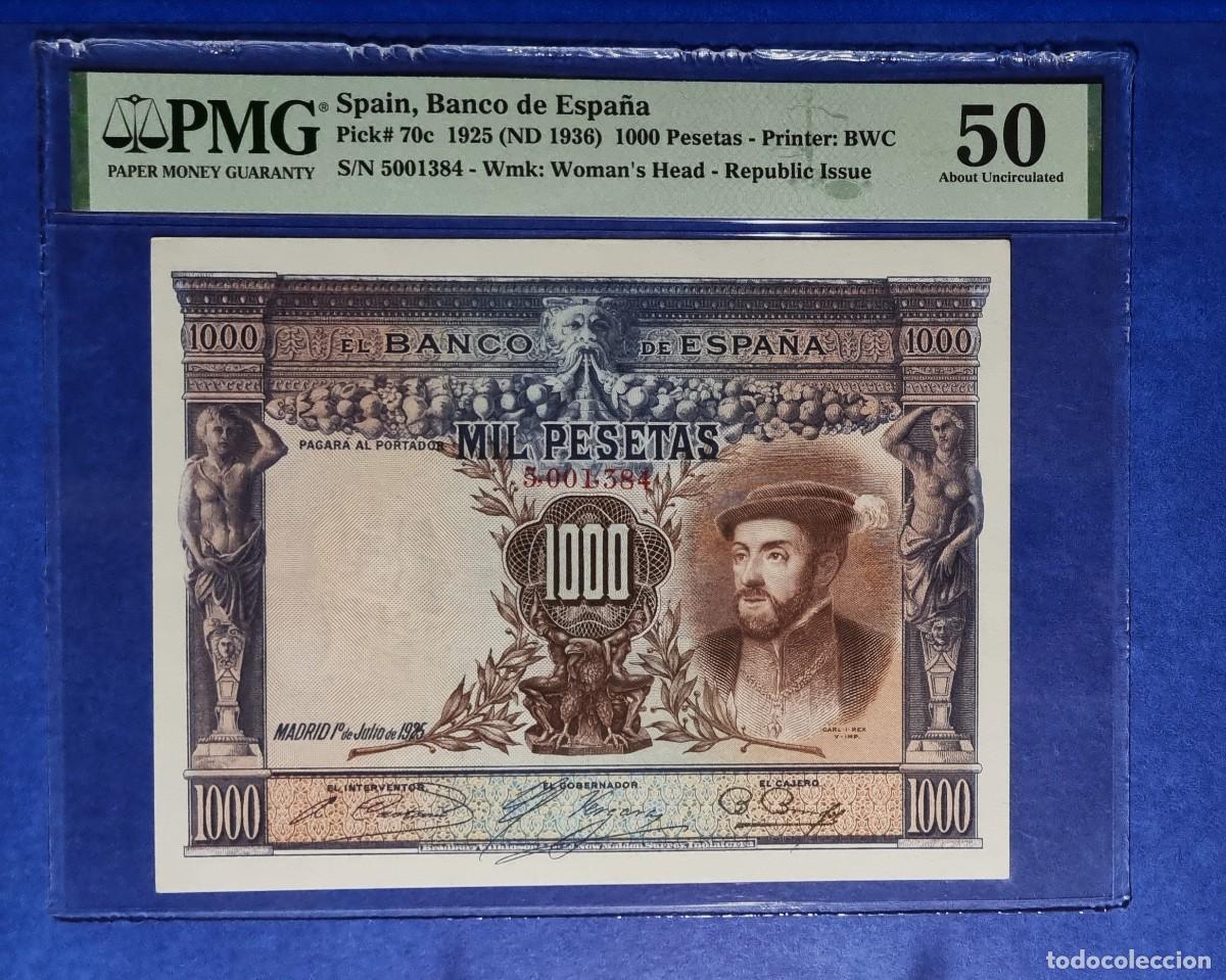 Billetes espa&ntilde;oles: N&Uacute;MERO 5,001,384 PMG MUY RARO | SOLO ACEPTO PAYPAL| BILLETE 1000 PESETAS 1925 LEER DESCRIPCION