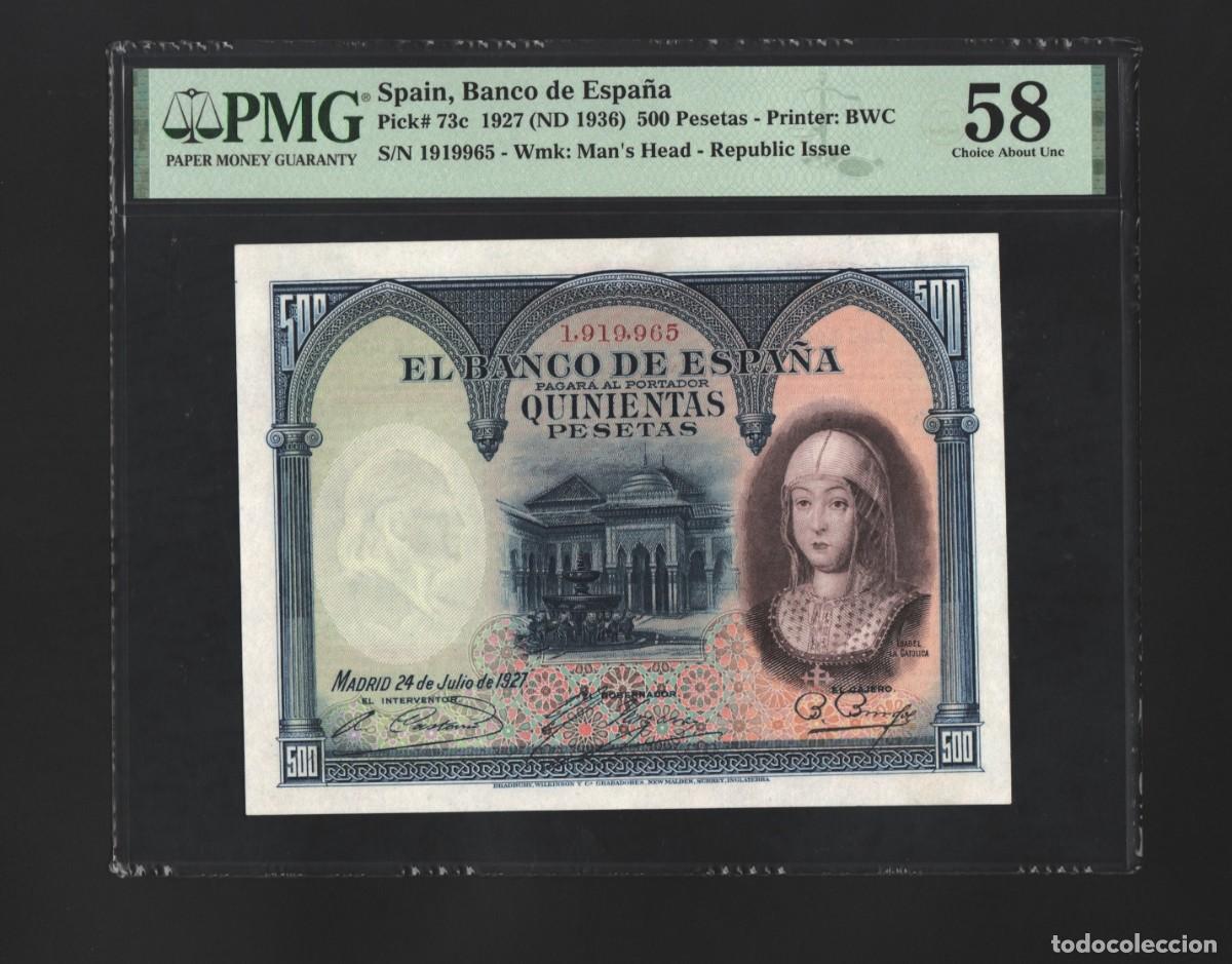 Billetes espa&ntilde;oles: ISABEL PMG 58 MUY RARO ASI | SOLO ACEPTO PAYPAL| BILLETE 500 PESETAS 1927 LEER DESCRIPCION