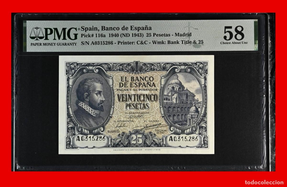 Billetes espa&ntilde;oles: SERIE A ESTADO ESPA&Ntilde;OL HERRERA PMG | SOLO ACEPTO PAYPAL| BILLETE 25 PESETAS 1940 LEER DESCRIPCION
