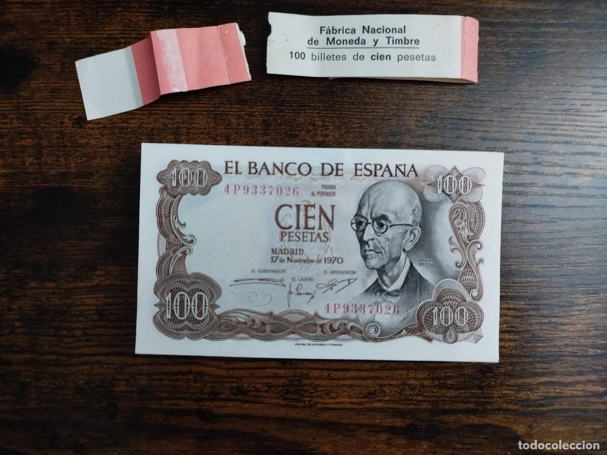 Billetes espa&ntilde;oles: TACO FAJO DE 100 BILLETES DE 100 PESETAS 1970 SIN CIRCULAR CON PRECINTO ROTO