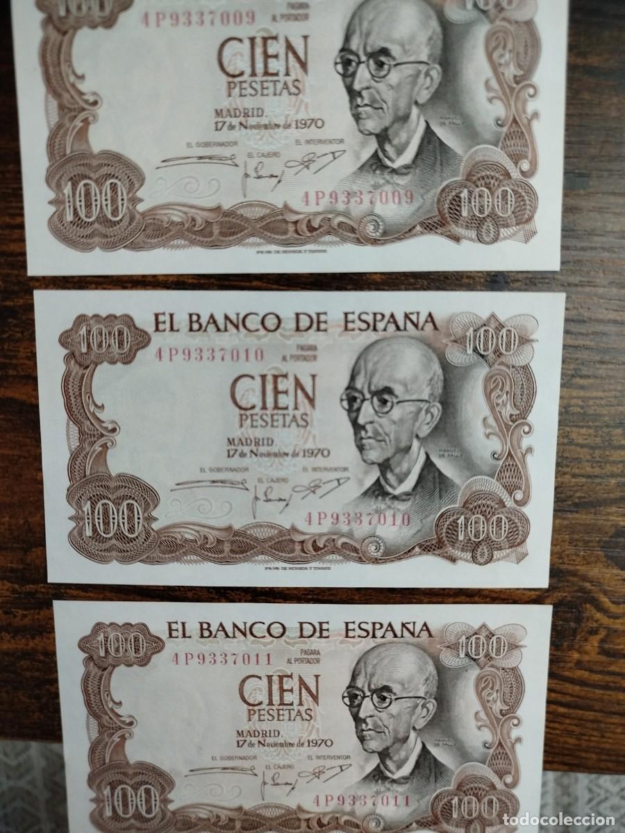 Billetes espa&ntilde;oles: 3 Billetes correlativos 100 pesetas 1970 SC